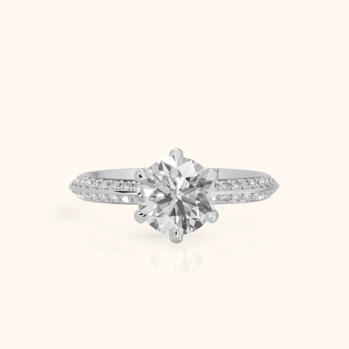 Meredith Knife Edge Pavé Round Diamond Engagement Ring in White Gold - FrontView.webp