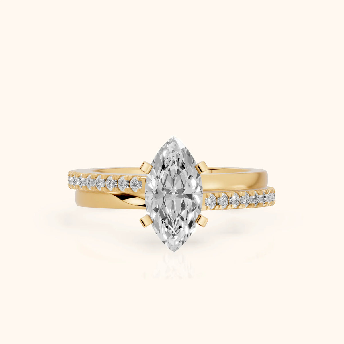 Edith Criss Cross Pavé Marquise Diamond Engagement Ring in Yellow Gold - FrontView.webp