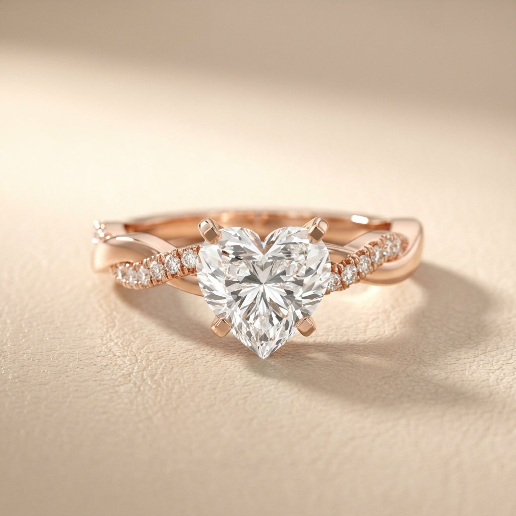 Heart Cut Lab Grown Diamond Twisted Engagement Ring in Rose Gold