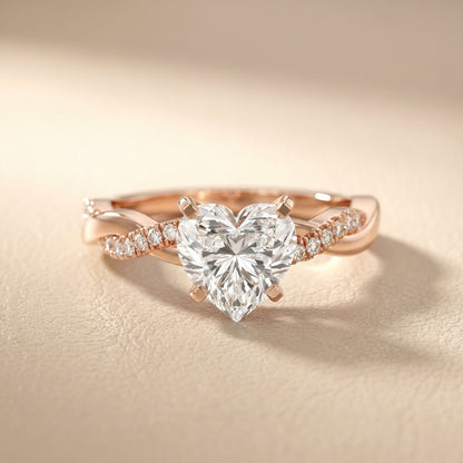Heart Cut Lab Grown Diamond Twisted Engagement Ring in Rose Gold