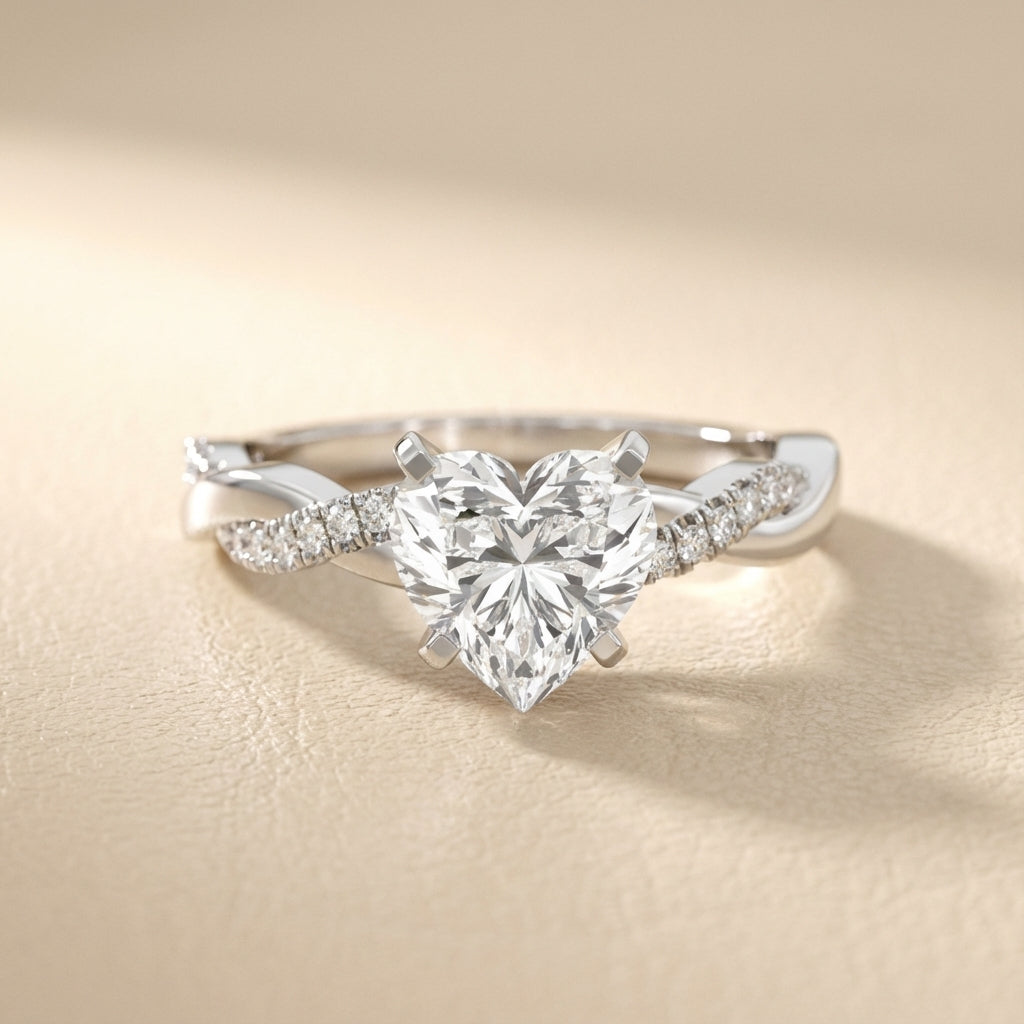 Heart Cut Lab Grown Diamond Twisted Engagement Ring in White Gold