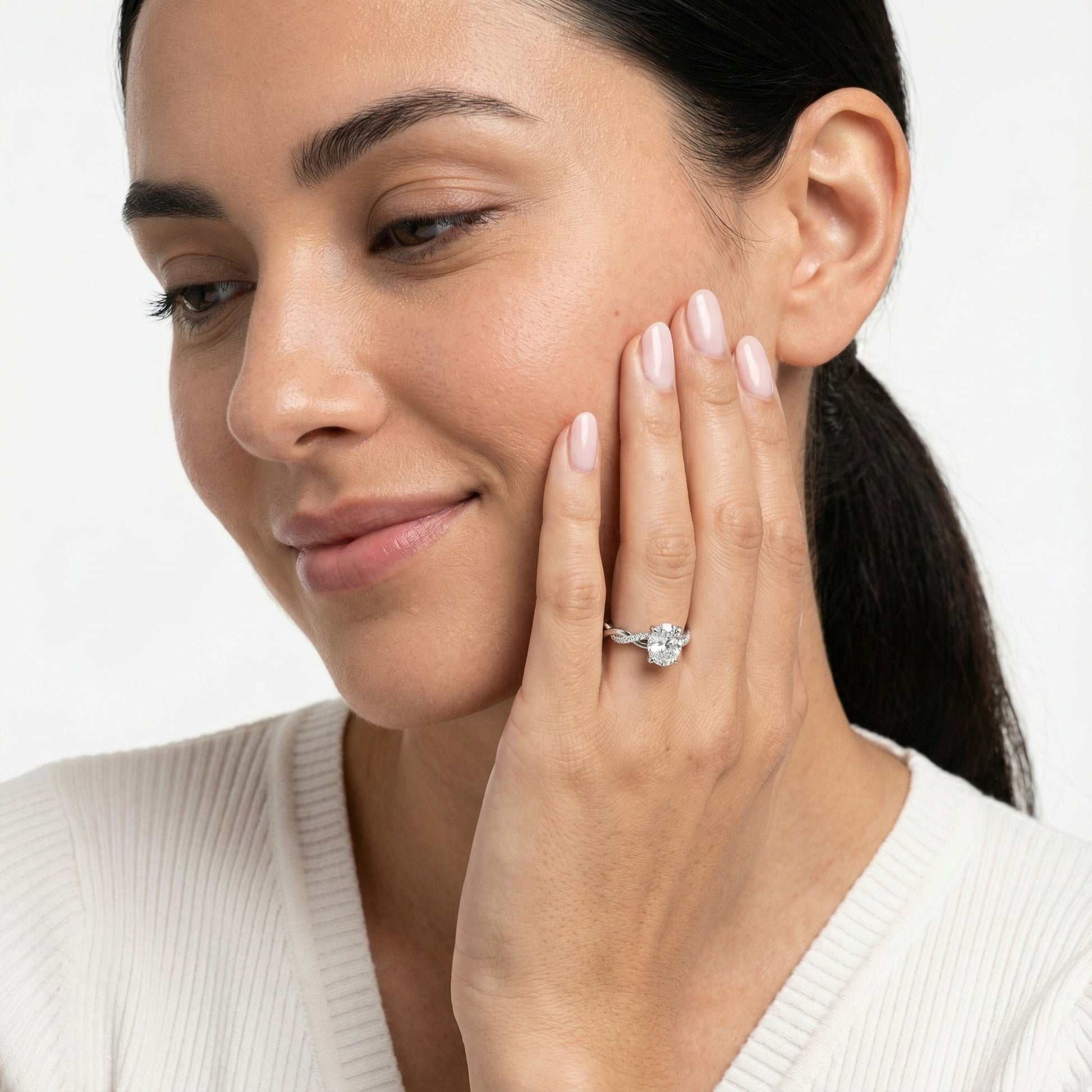 Cushion Cut Lab Grown Diamond Twisted Engagement Ring in Silver