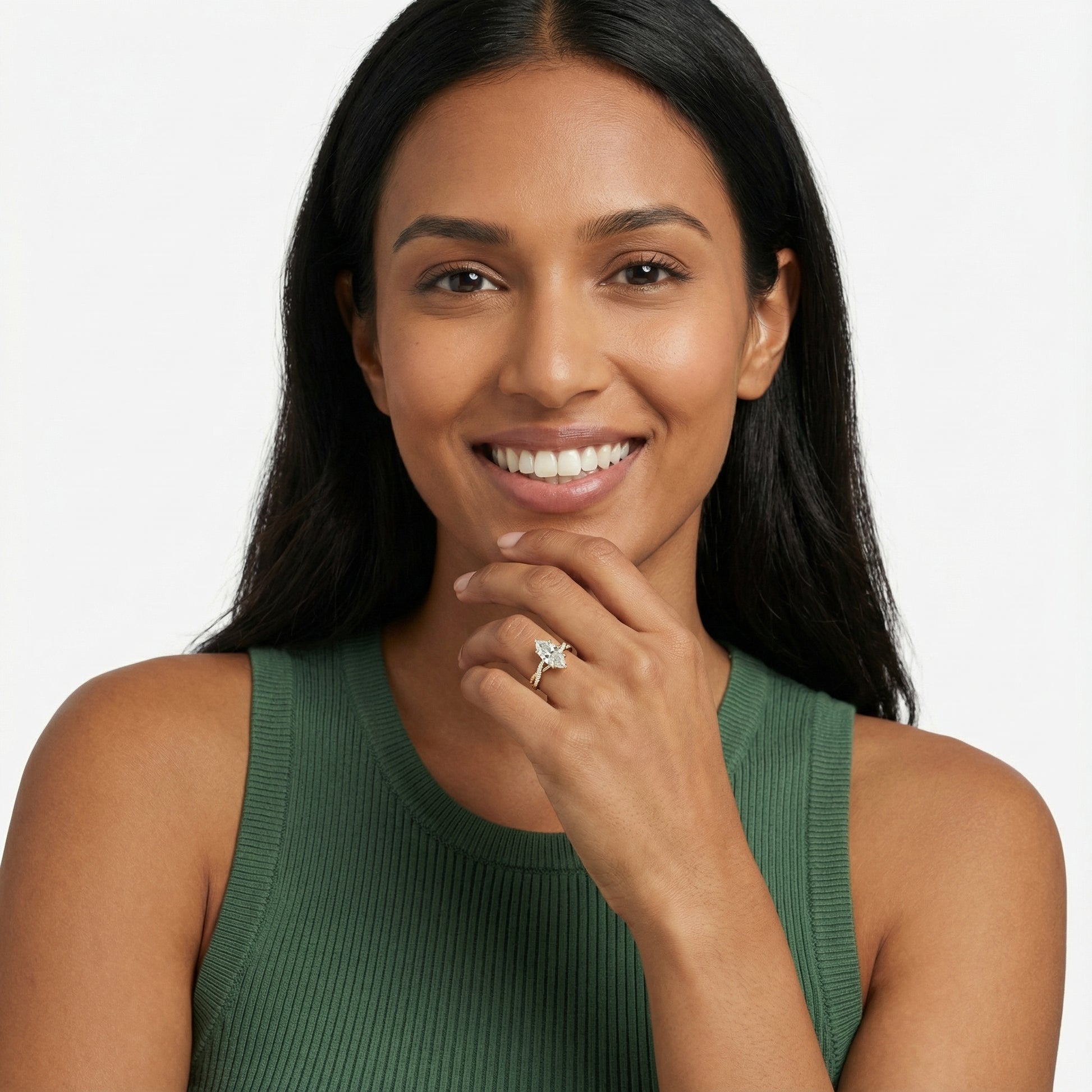 Marquise Cut Lab Grown Diamond Twisted Engagement Ring in Yellow Gold