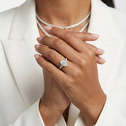 Oval Cut Lab Grown Diamond Twisted Side Stone Engagement Ring in White Gold