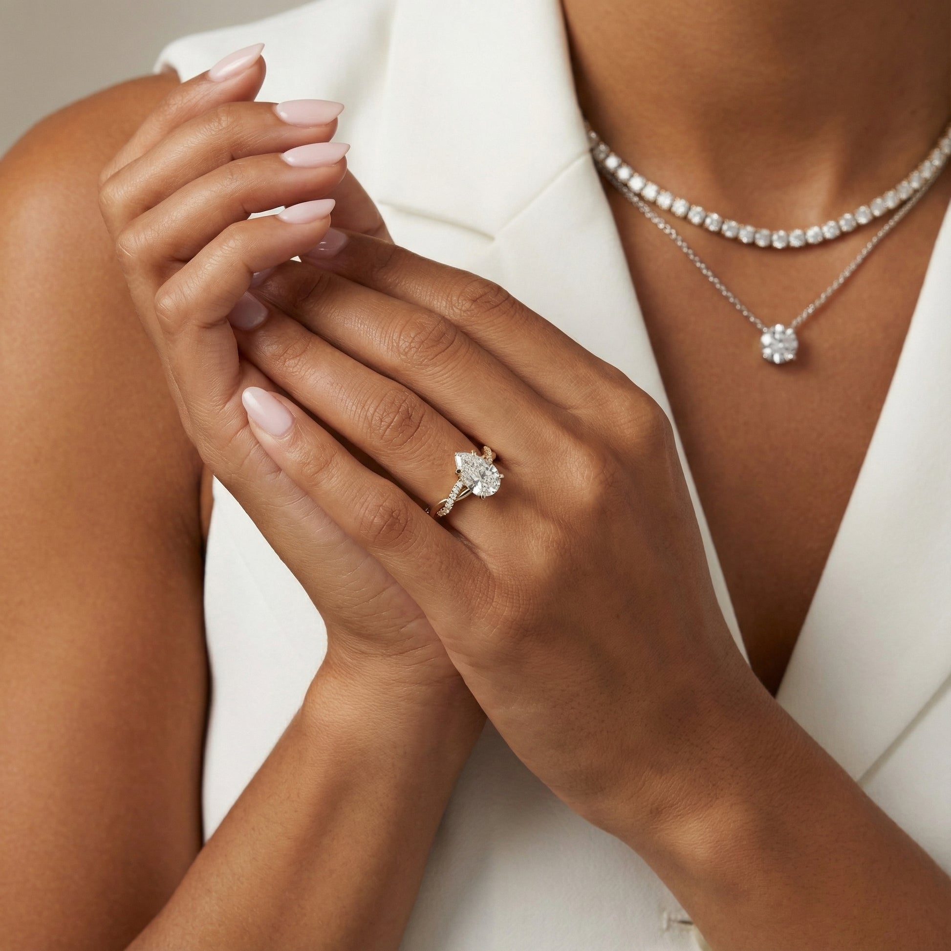 Pear Cut Lab Grown Diamond Twisted Engagement Ring in Yellow Gold