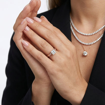 Princess Cut Lab Grown Diamond Twisted Side Stone Engagement Ring in Rose Gold