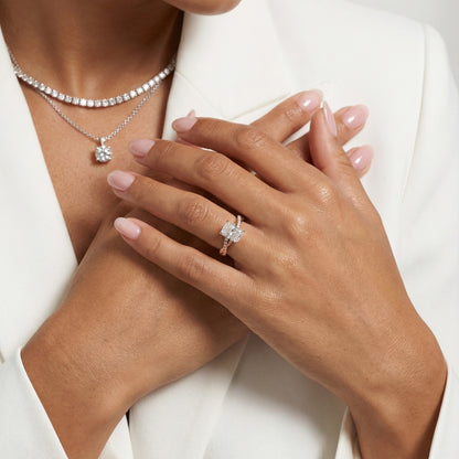 Radiant Cut Lab Grown Diamond Twisted Side Stone Engagement Ring in Rose Gold