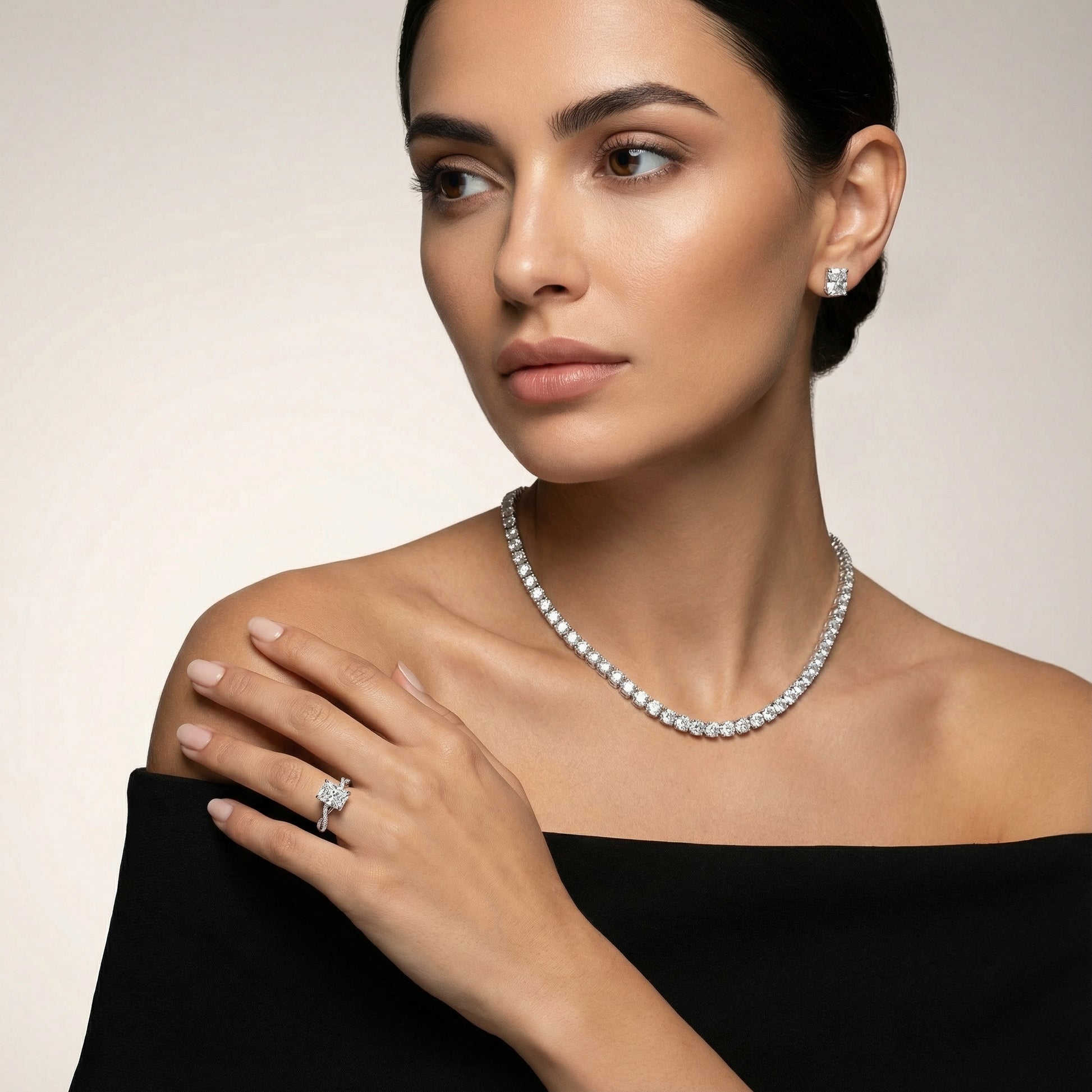 Radiant Cut Lab Grown Diamond Twisted Side Stone Engagement Ring in White Gold