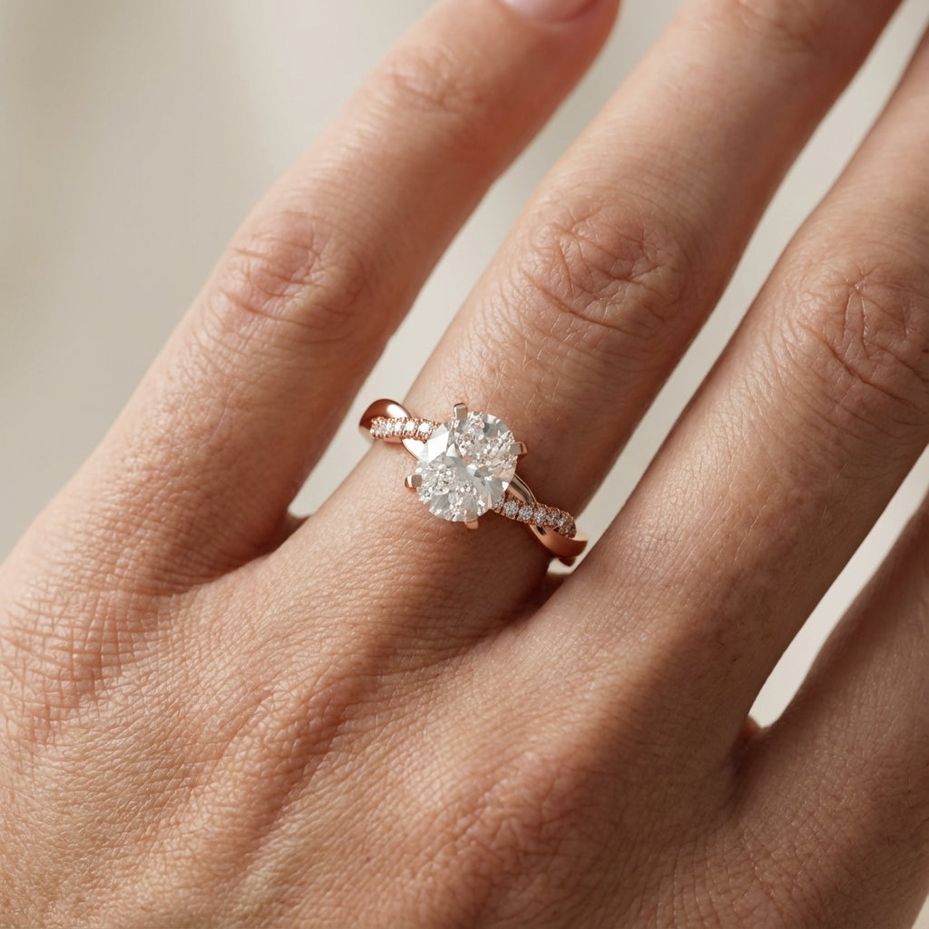 Cushion Cut Lab Grown Diamond Twisted Engagement Ring in Rose Gold