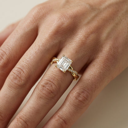 Asscher Cut Lab Grown Diamond Engagement Ring with Twisted Band in Yellow Gold
