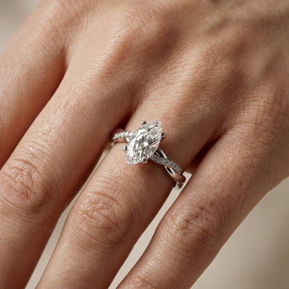 Marquise Cut Lab Grown Diamond Twisted Engagement Ring in Platinum