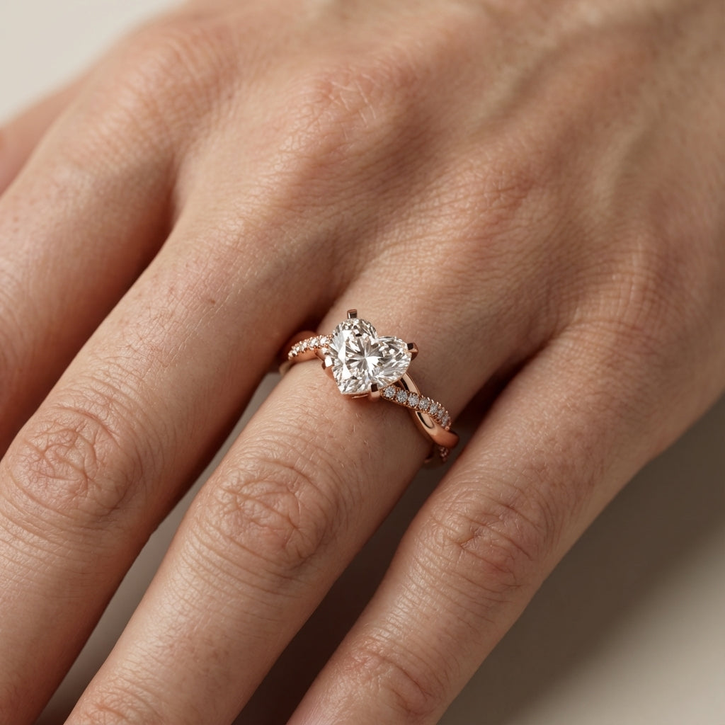 Heart Cut Lab Grown Diamond Twisted Engagement Ring in Rose Gold