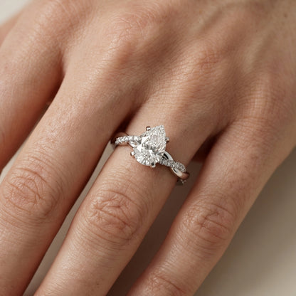 Pear Cut Lab Grown Diamond Twisted Engagement Ring in Platinum