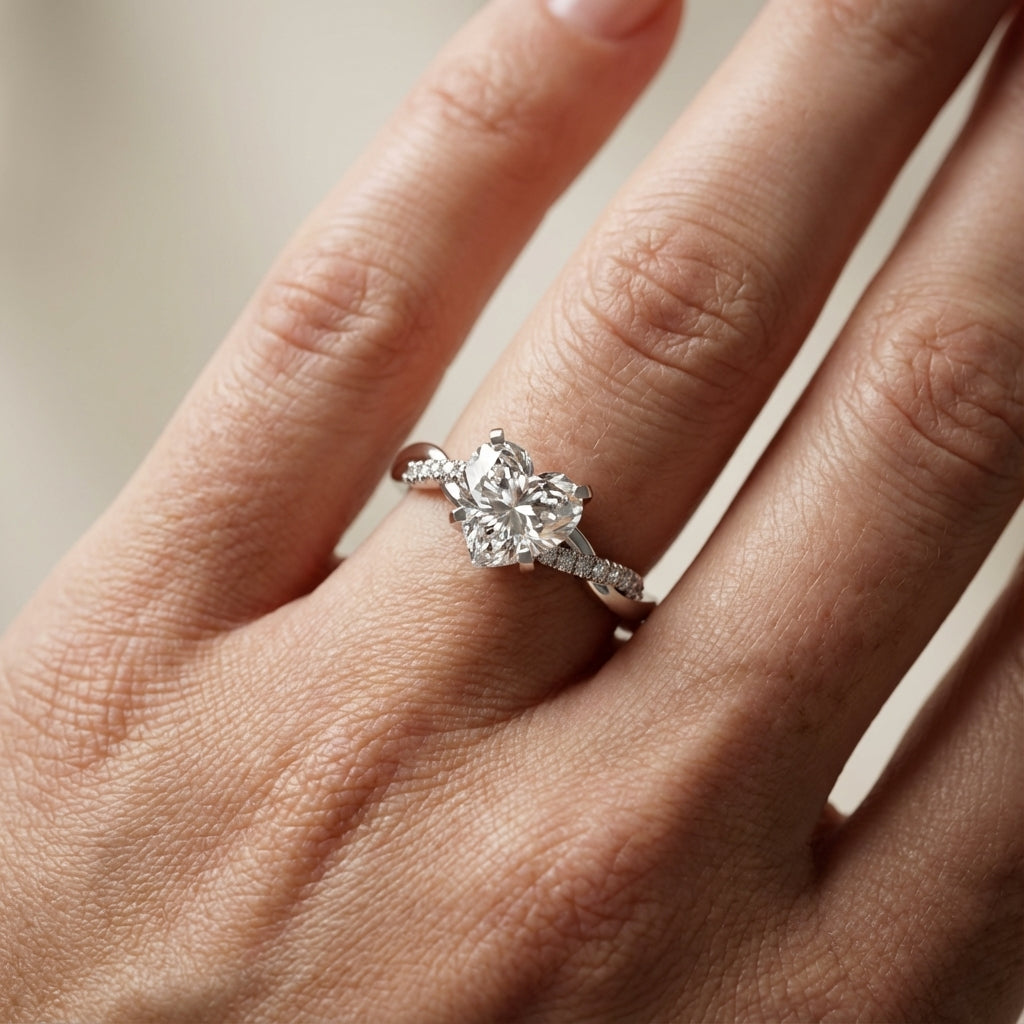 Heart Cut Lab Grown Diamond Twisted Engagement Ring in Platinum