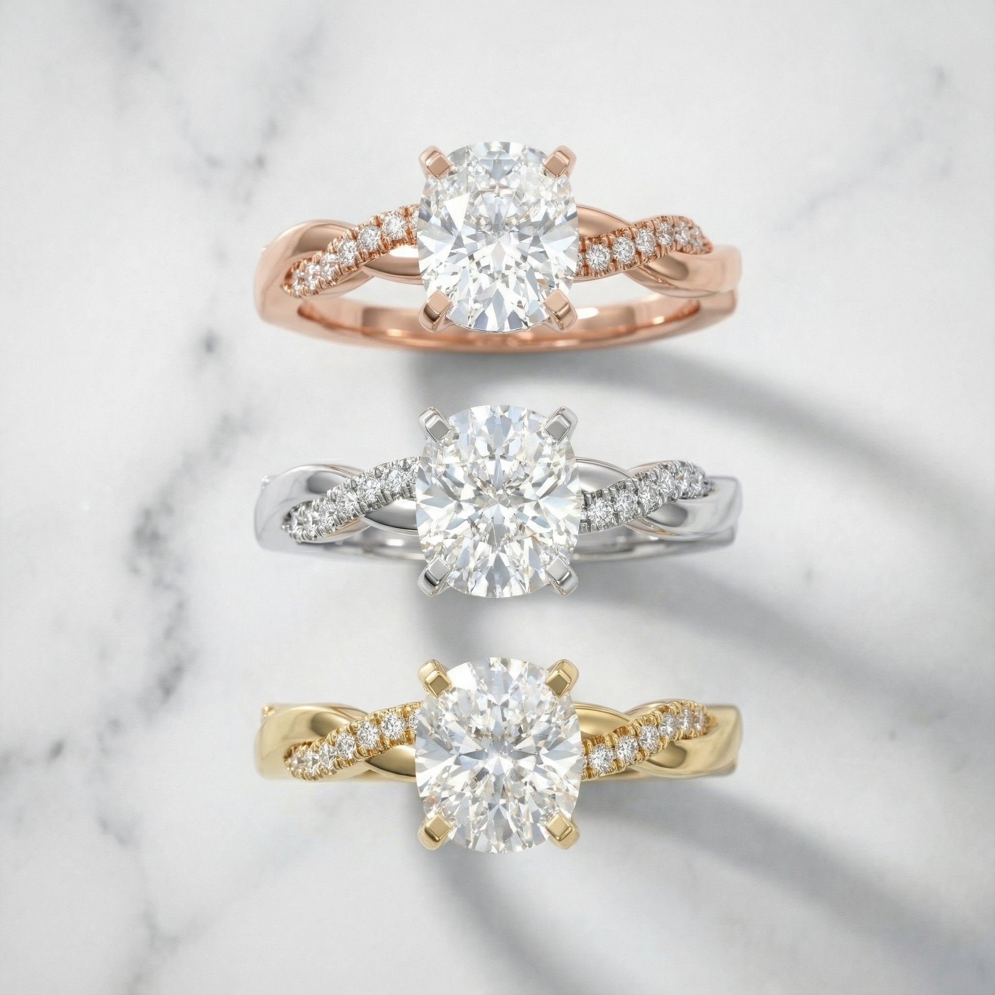 Cushion Cut Lab Grown Diamond Twisted Engagement Ring in Rose Gold