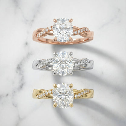 Cushion Cut Lab Grown Diamond Twisted Engagement Ring in Rose Gold