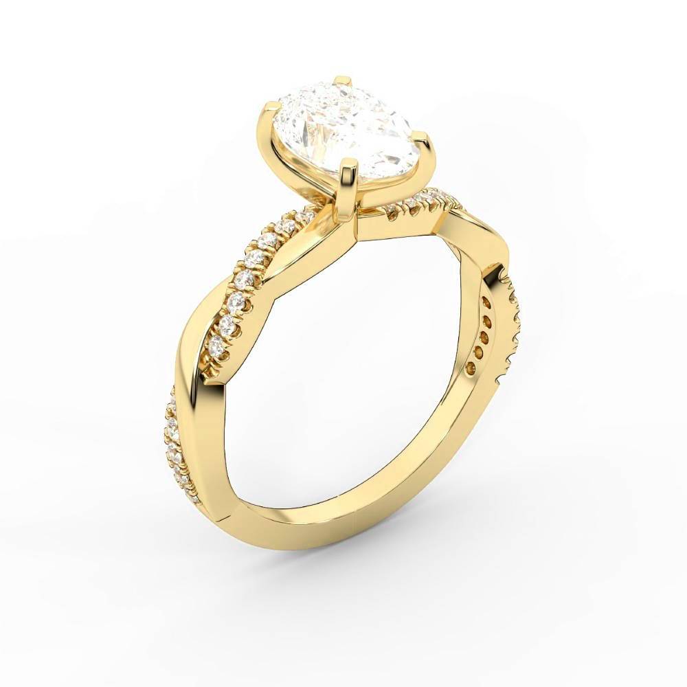 Oval Cut Lab Grown Diamond Twisted Side Stone Engagement Ring in Yellow Gold