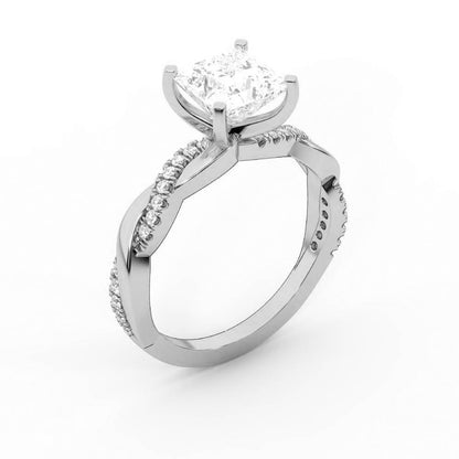 Princess Cut Lab Grown Diamond Twisted Side Stone Engagement Ring in Platinum