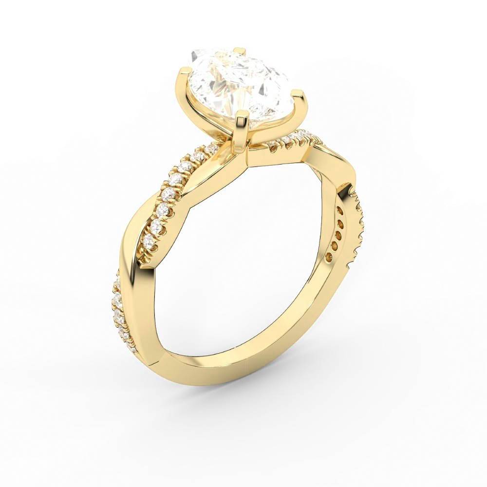 Pear Cut Lab Grown Diamond Twisted Engagement Ring in Yellow Gold