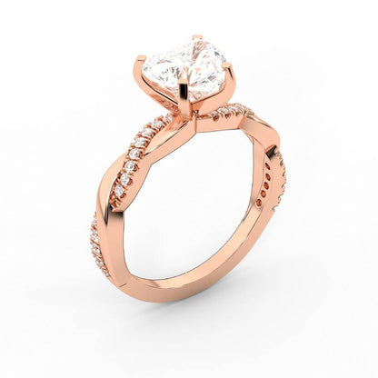 Heart Cut Lab Grown Diamond Twisted Engagement Ring in Rose Gold