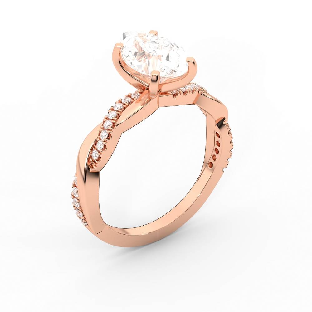 Pear Cut Lab Grown Diamond Twisted Engagement Ring in Rose Gold