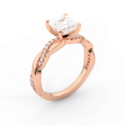 Asscher Cut Lab Grown Diamond Engagement Ring with Twisted Pavé Band in Rose Gold