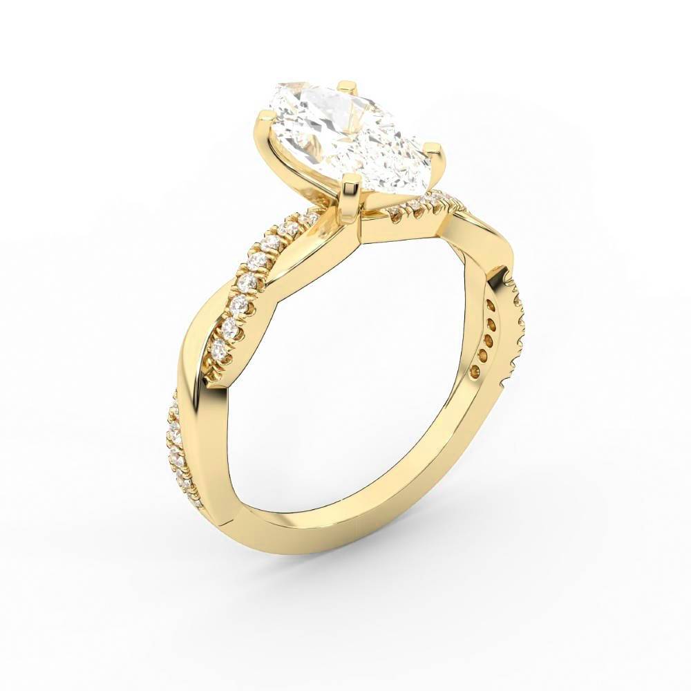 Marquise Cut Lab Grown Diamond Twisted Engagement Ring in Yellow Gold