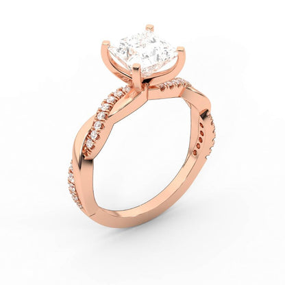 Princess Cut Lab Grown Diamond Twisted Side Stone Engagement Ring in Rose Gold