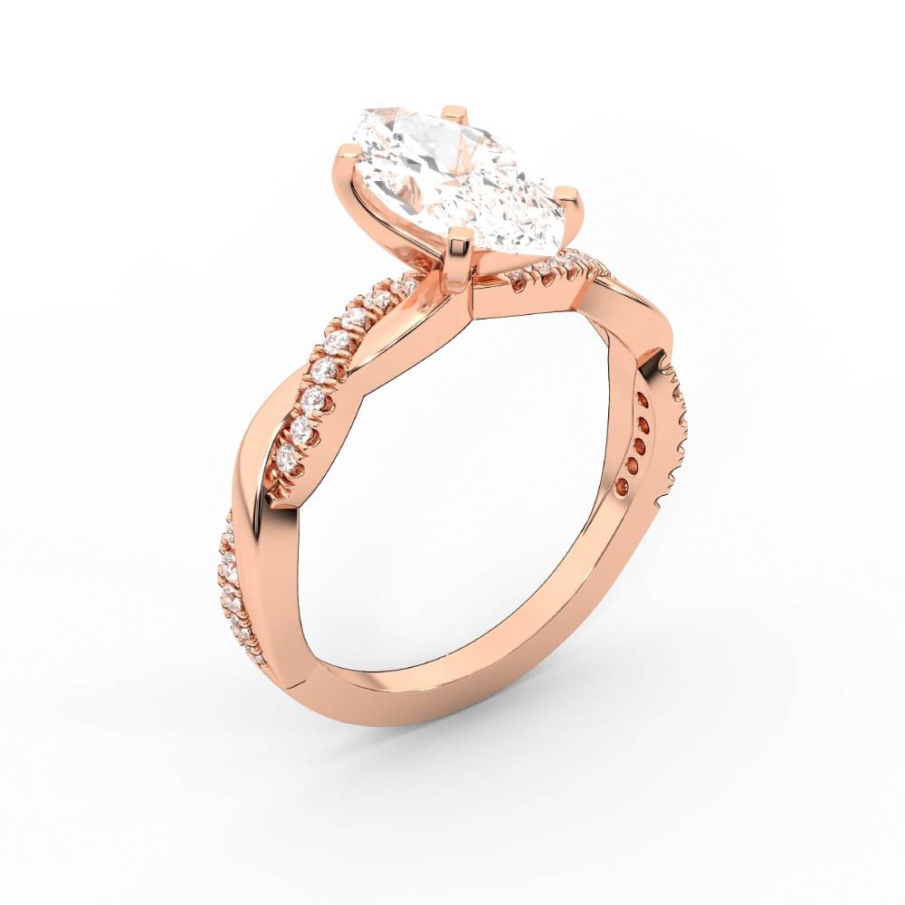 Marquise Cut Lab Grown Diamond Twisted Engagement Ring in Rose Gold