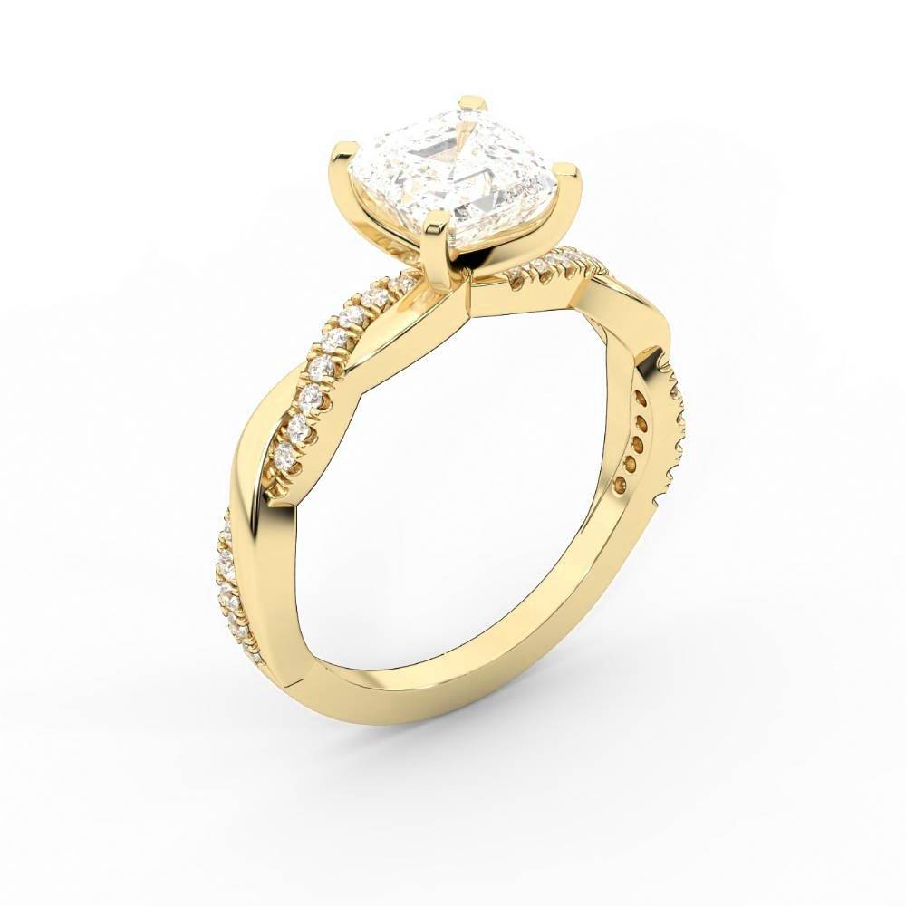 Asscher Cut Lab Grown Diamond Engagement Ring with Twisted Band in Yellow Gold