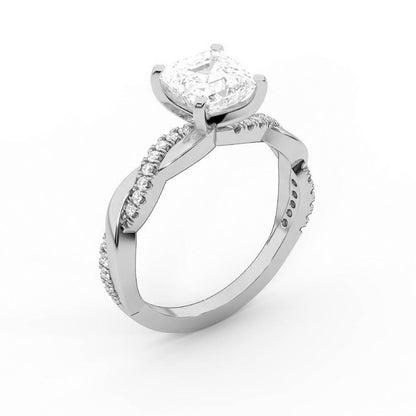 Asscher Cut Lab Grown Diamond Engagement Ring with Twisted Band in White Gold