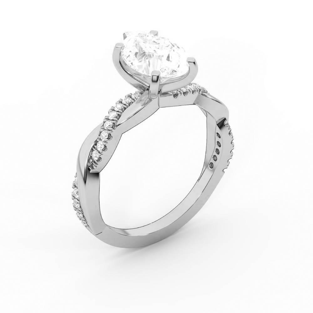 Pear Cut Lab Grown Diamond Twisted Engagement Ring in White Gold
