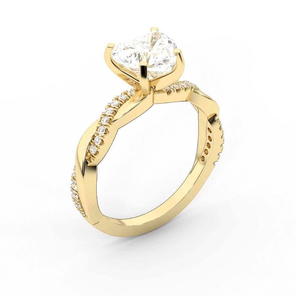 Heart Cut Lab Grown Diamond Twisted Engagement Ring in Yellow Gold