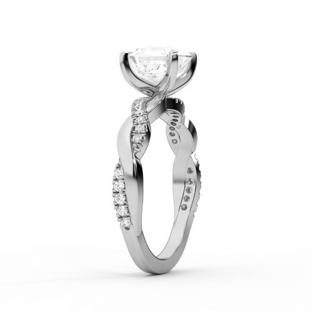 Asscher Cut Lab Grown Diamond Engagement Ring with Twisted Band in Platinum