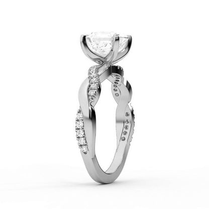Asscher Cut Lab Grown Diamond Engagement Ring with Twisted Band in Platinum