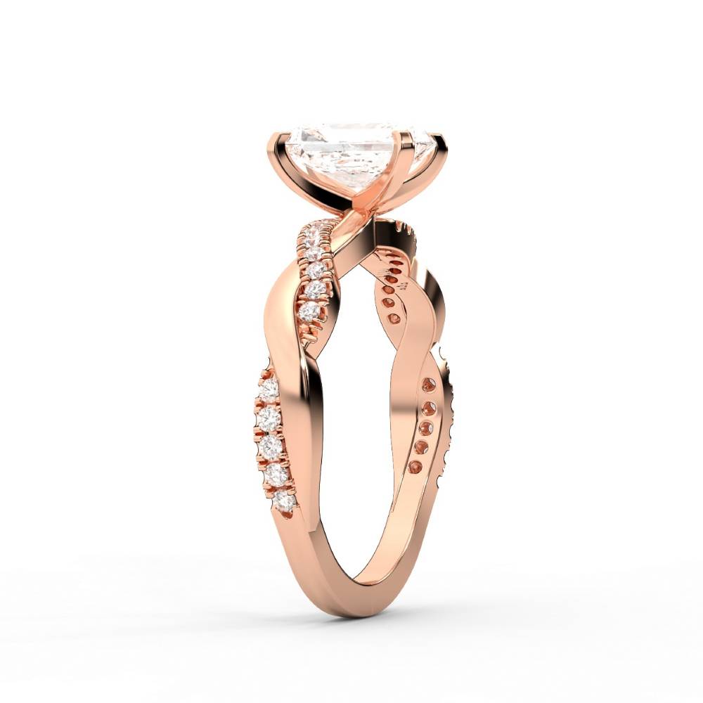 Radiant Cut Lab Grown Diamond Twisted Side Stone Engagement Ring in Rose Gold