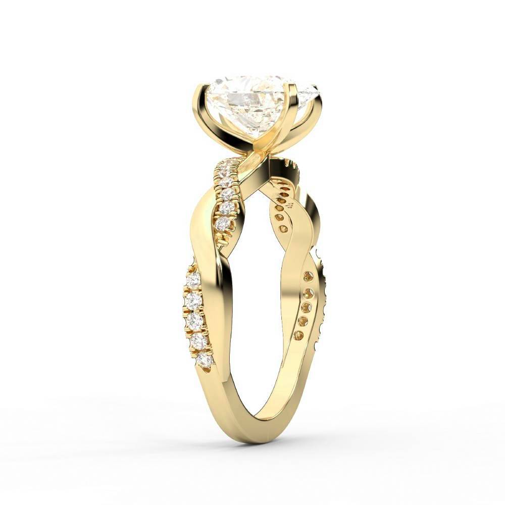 Oval Cut Lab Grown Diamond Twisted Side Stone Engagement Ring in Yellow Gold