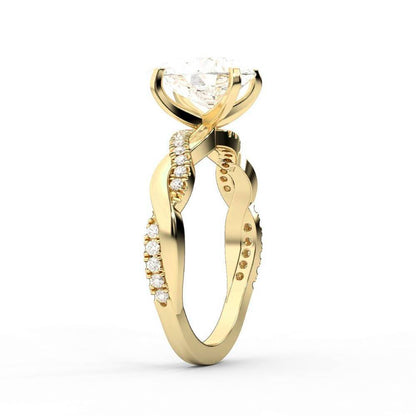 Pear Cut Lab Grown Diamond Twisted Engagement Ring in Yellow Gold