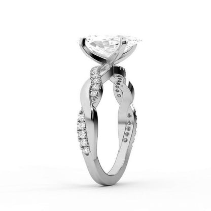 Marquise Cut Lab Grown Diamond Twisted Engagement Ring in Silver