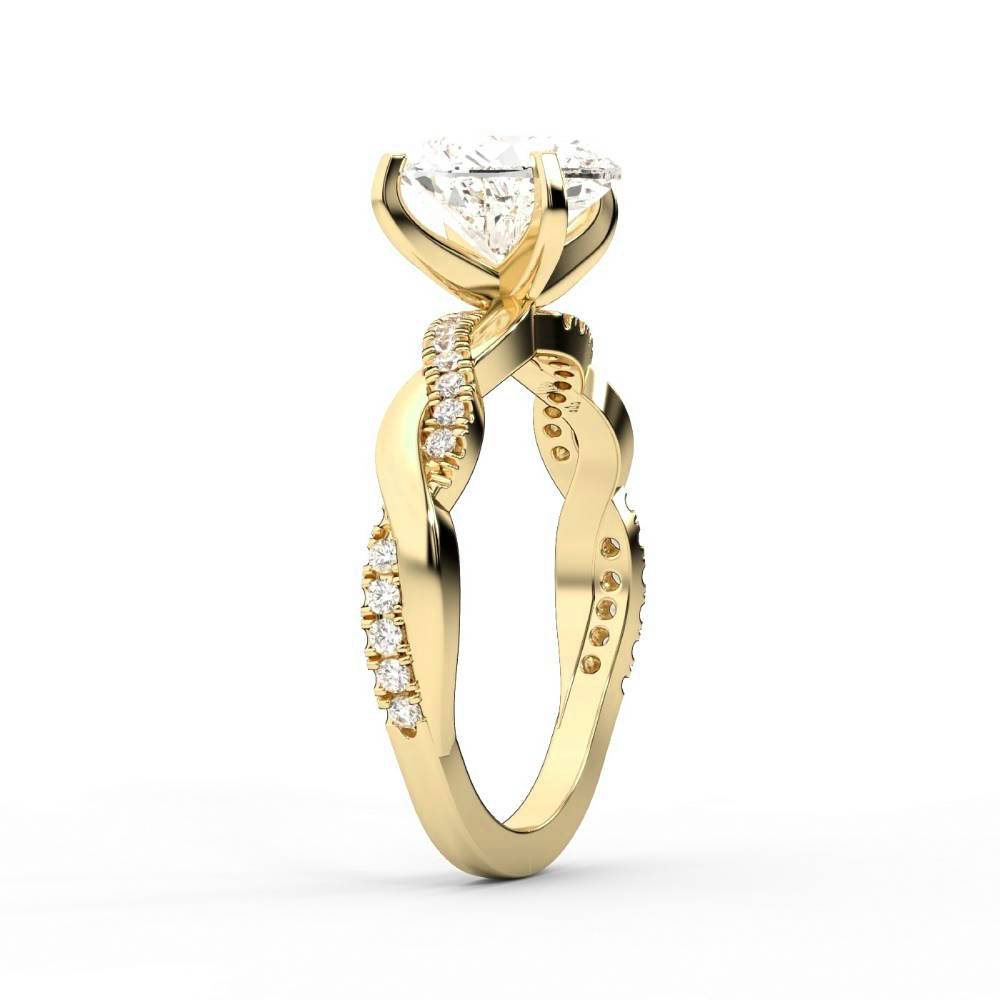 Heart Cut Lab Grown Diamond Twisted Engagement Ring in Yellow Gold