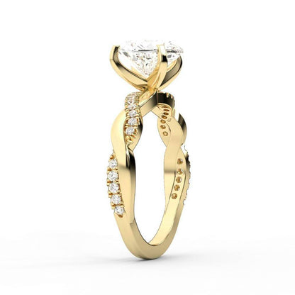 Heart Cut Lab Grown Diamond Twisted Engagement Ring in Yellow Gold