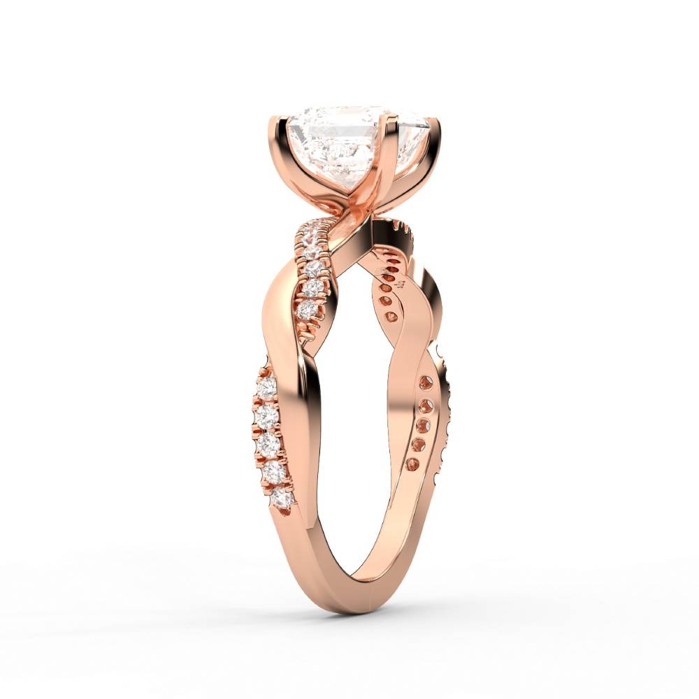Asscher Cut Lab Grown Diamond Engagement Ring with Twisted Pavé Band in Rose Gold