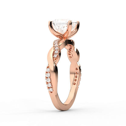 Asscher Cut Lab Grown Diamond Engagement Ring with Twisted Pavé Band in Rose Gold