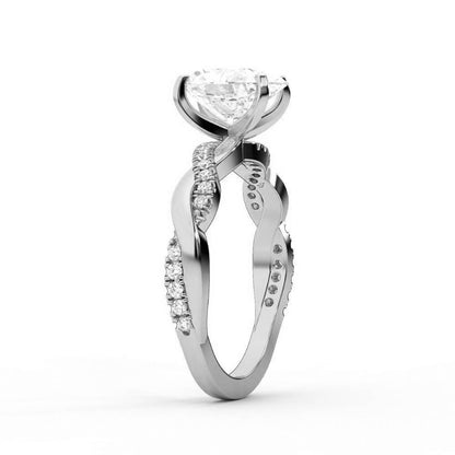 Oval Cut Lab Grown Diamond Twisted Side Stone Engagement Ring in Platinum
