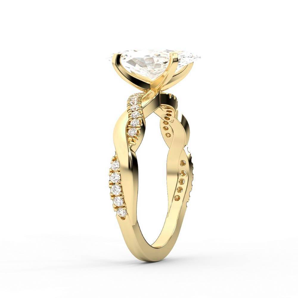 Marquise Cut Lab Grown Diamond Twisted Engagement Ring in Yellow Gold