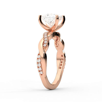 Princess Cut Lab Grown Diamond Twisted Side Stone Engagement Ring in Rose Gold