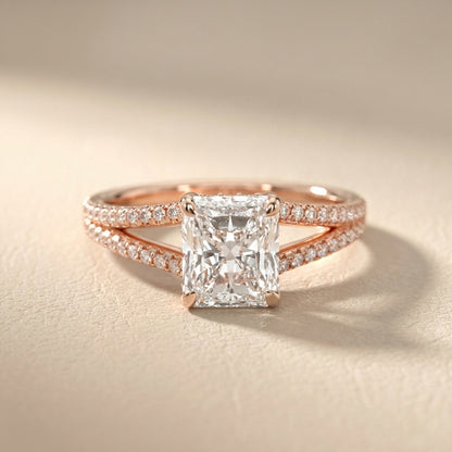 Radiant Cut Lab Grown Diamond Engagement Ring with Pavé Split Shank in Rose Gold