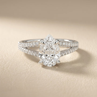 Pear Cut Lab Grown Diamond Split Shank Solitaire Engagement Ring in Silver