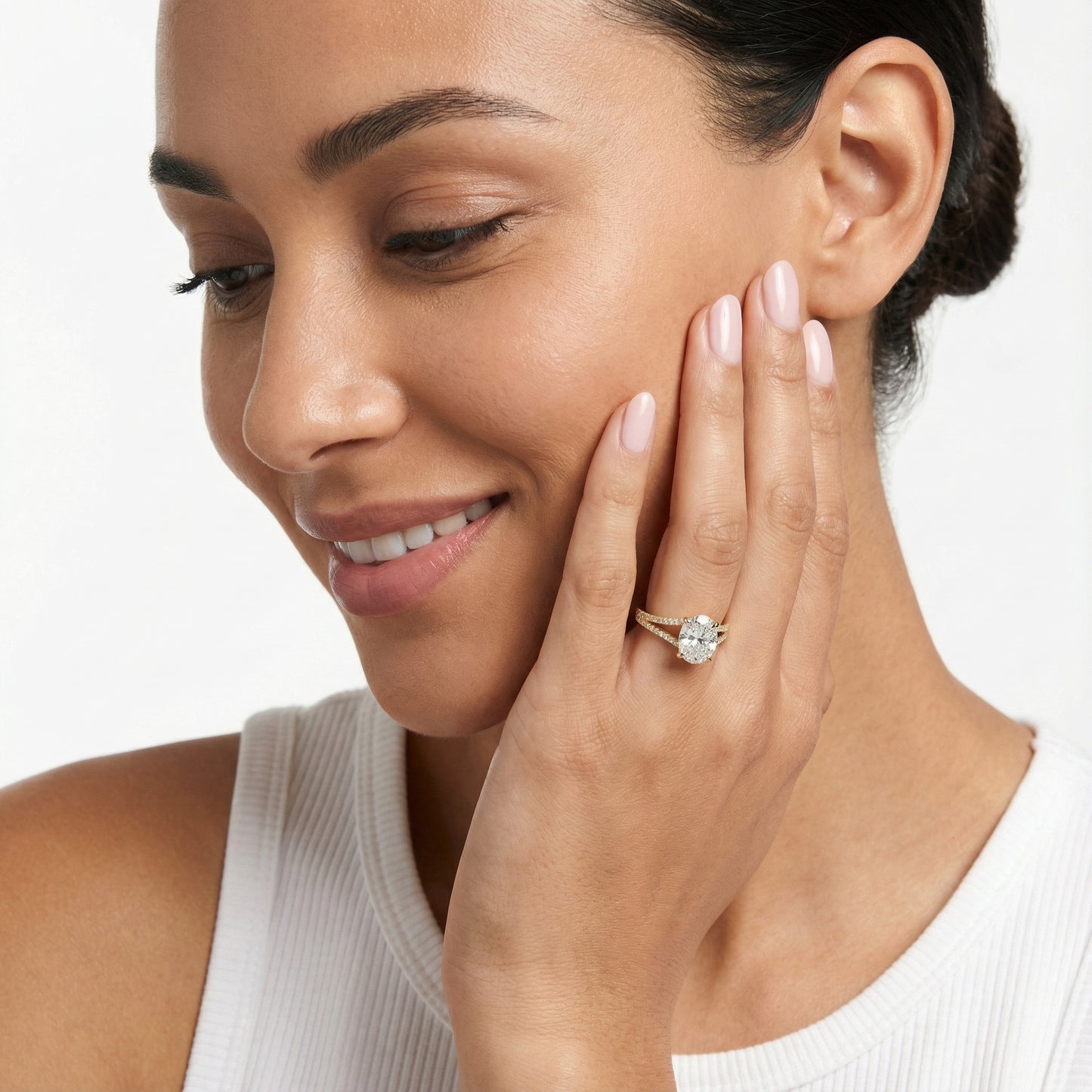 Cushion Cut Lab Grown Diamond Engagement Ring with Split Shank in Yellow Gold