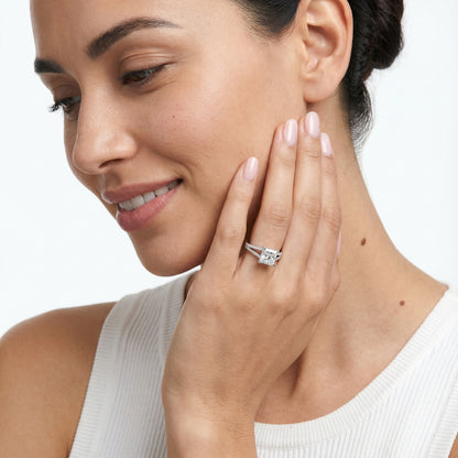 Princess Cut Lab Grown Diamond Split Shank Engagement Ring in Silver